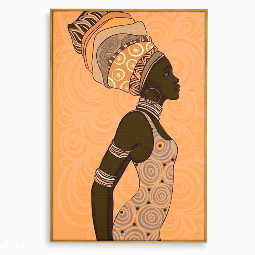 Tablou canvas cu tablou canvas portret femeie africana, in rama de aluminiu auriu